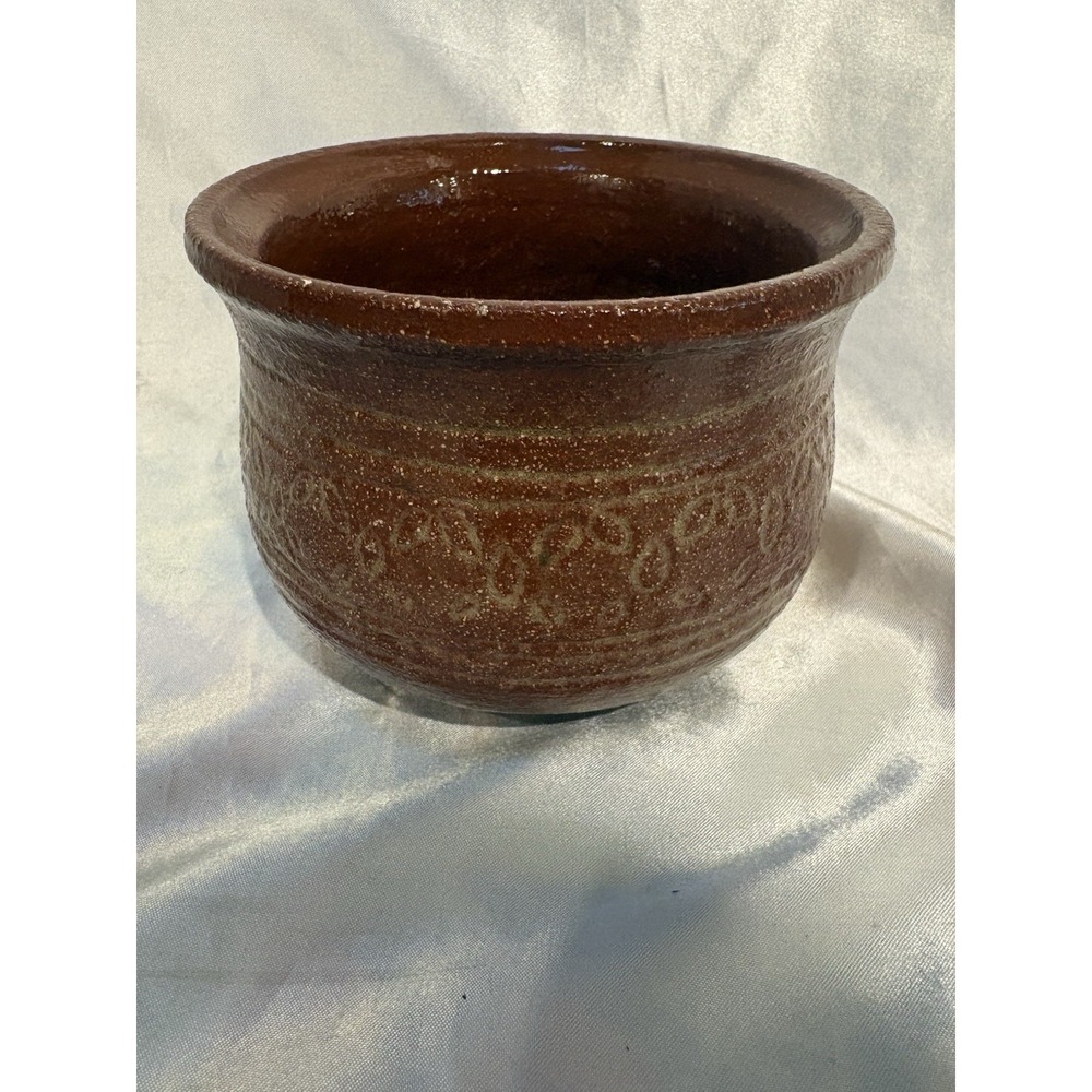 Stoneware Art Pottery Planter Brown Beige Handmade Mid-Century Modern Signed